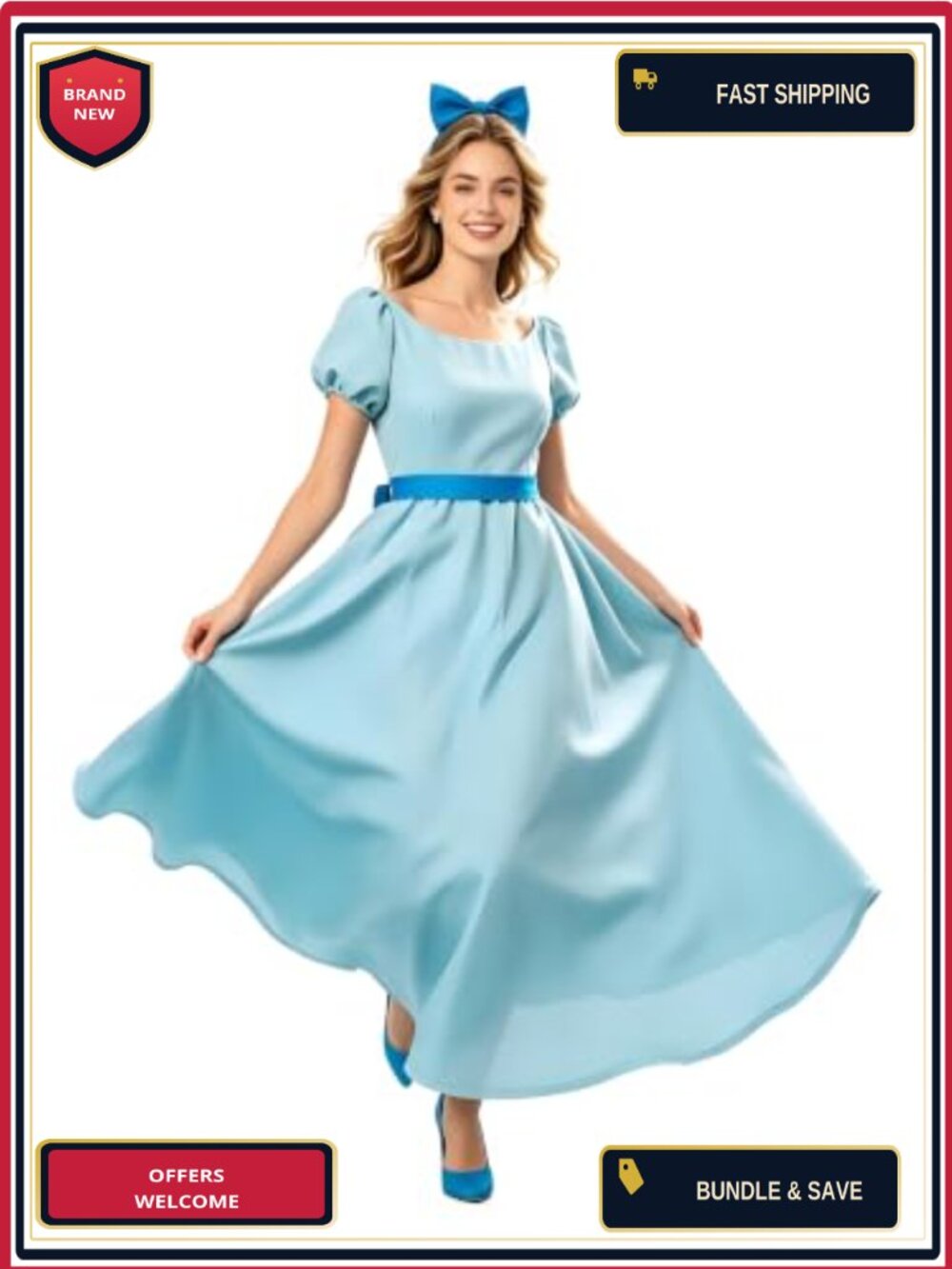 Women's Blue Dress Costume Cosplay Polyester with Belt Headwear Halloween